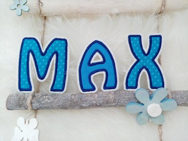 Buchstaben Aufnäher "MAX", 7cm hoch