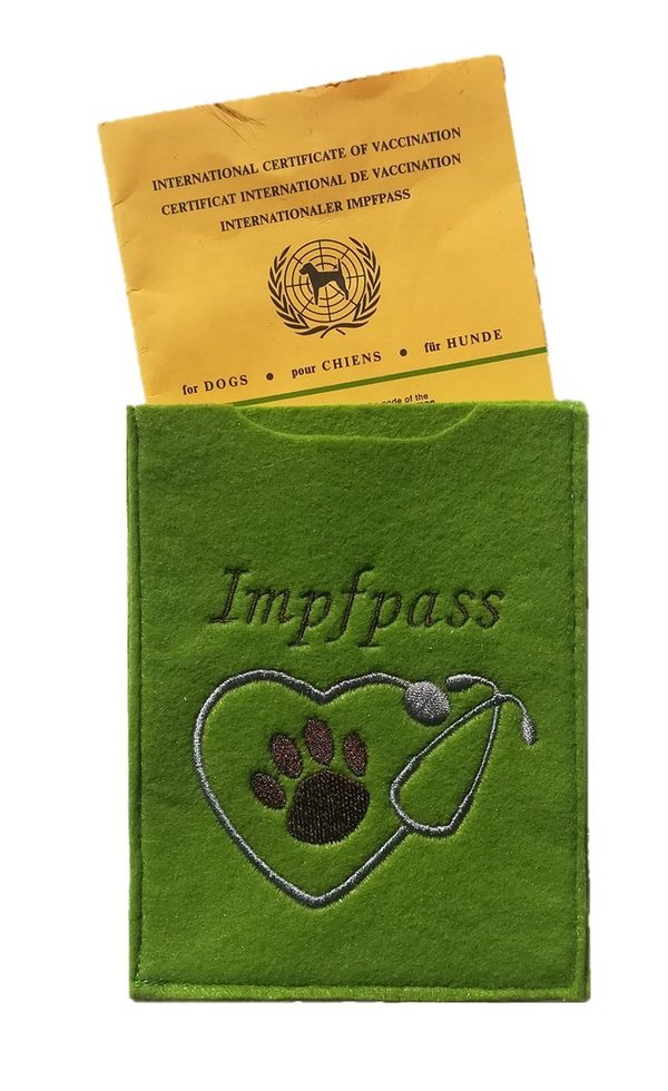 Impfpasshülle Hunde/Katzen "Stethoskop & Pfote" grün