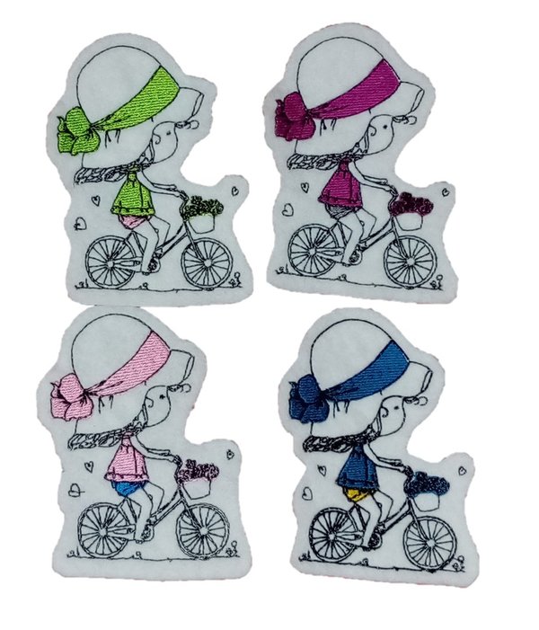 Aufnäher Mädchen auf Fahrrad - 10 x 8 cm - verschiedene Designs