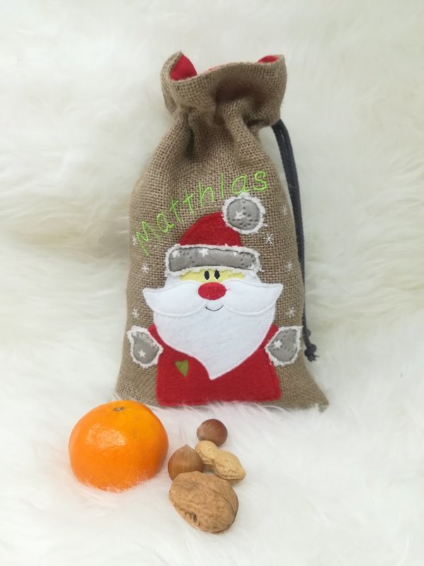 Geschenkesäckchen Jute "Nikolaus & Weihnachtsmann" beige