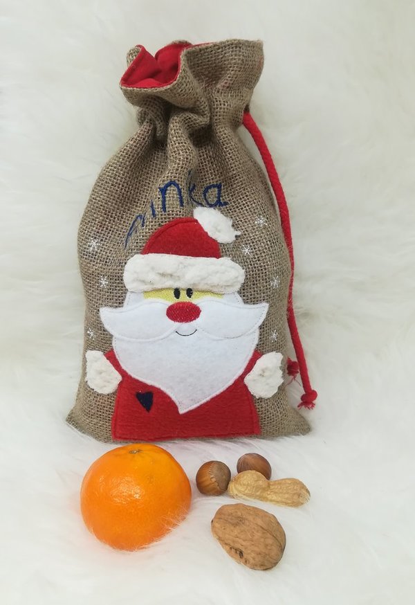 Geschenkesäckchen Jute "Nikolaus & Weihnachtsmann" weiß